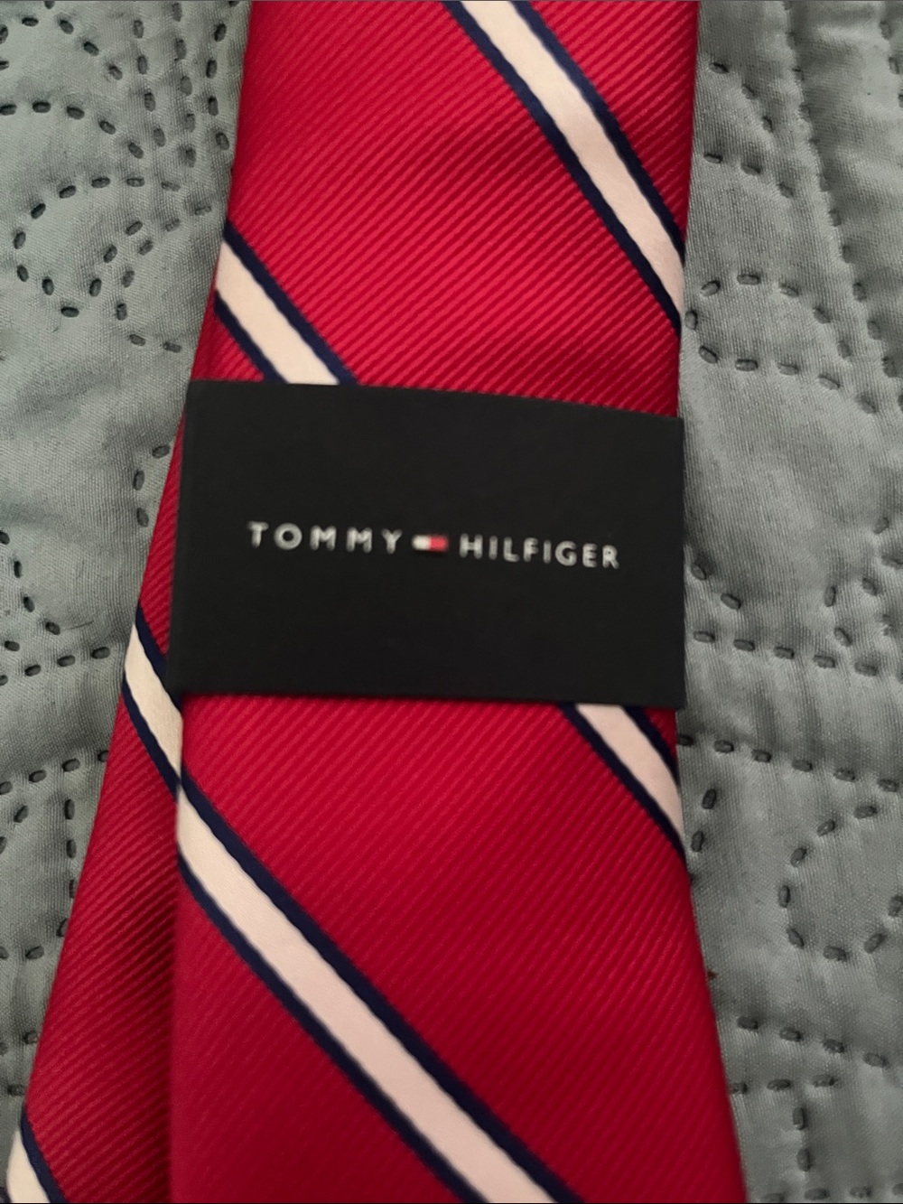 Macy's Red Diagonal Stripe Men's Tie - Picture 3 of 3